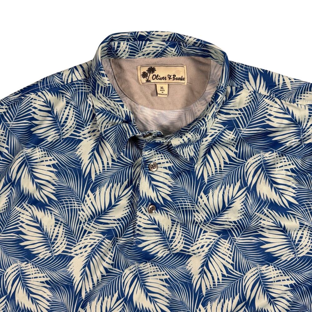 Oliver & Burke Hawaiian Leaf Polo Shirt Mens XL Blue Tropical Golf Casual